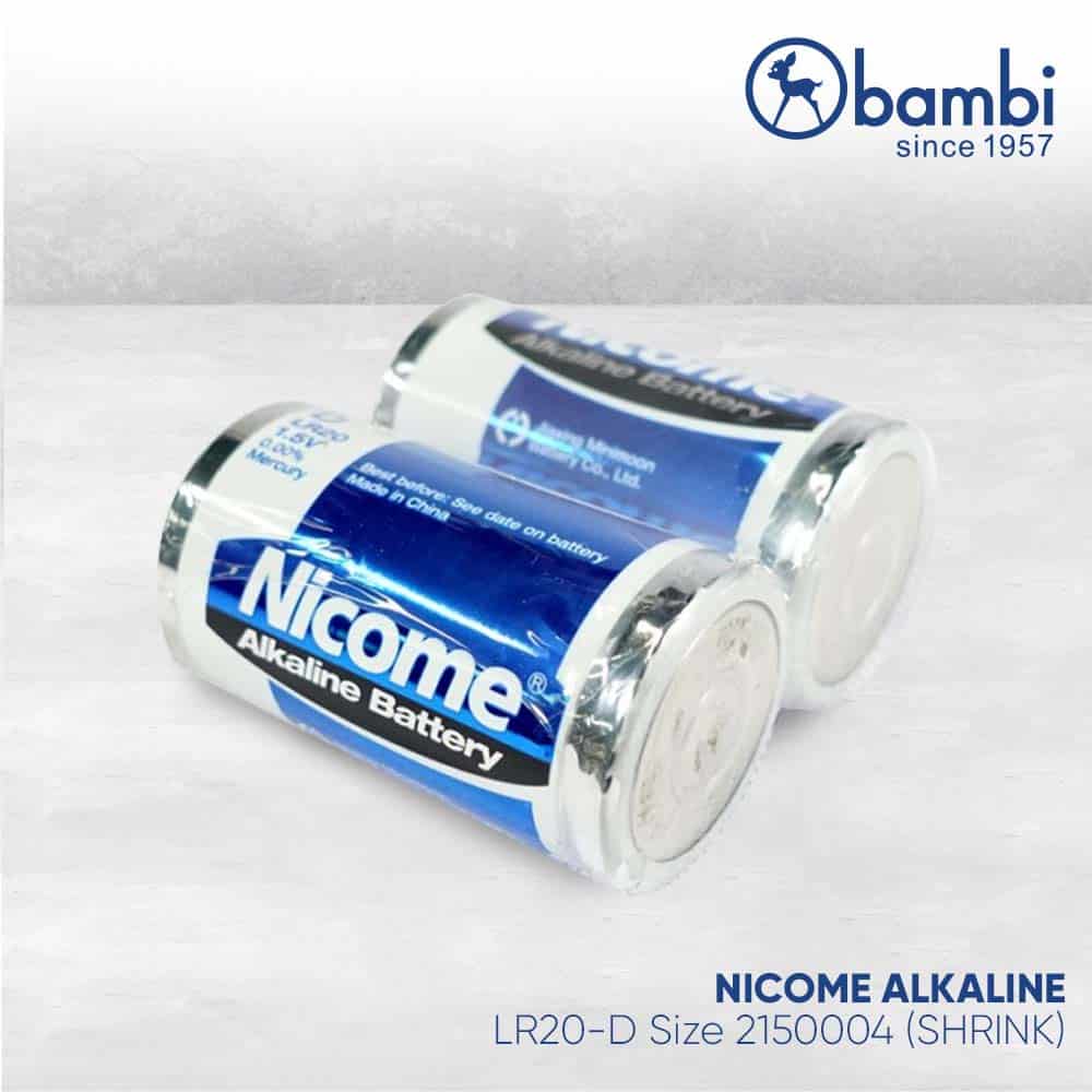 Baterai Nicome Alkaline Battery Lr20 D Size Shrink 2 Pcs 2150004