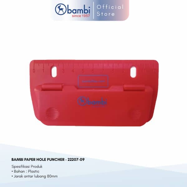 Bambi Paper Hole Puncher / Bambi Pembolong Kertas - 22207 - Red